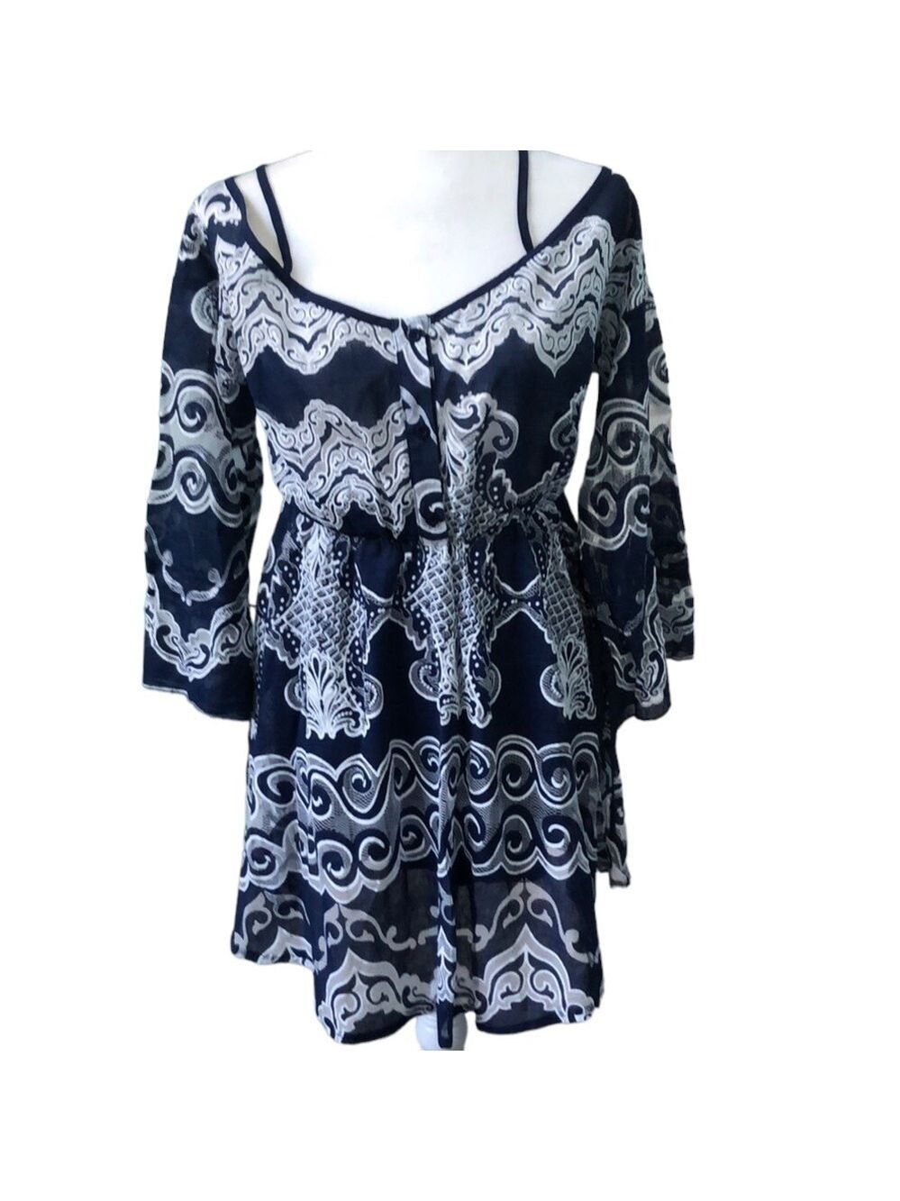 BooHoo Navia Crochet Off The Shoulder Skater Dress Navy Size 8 NWT